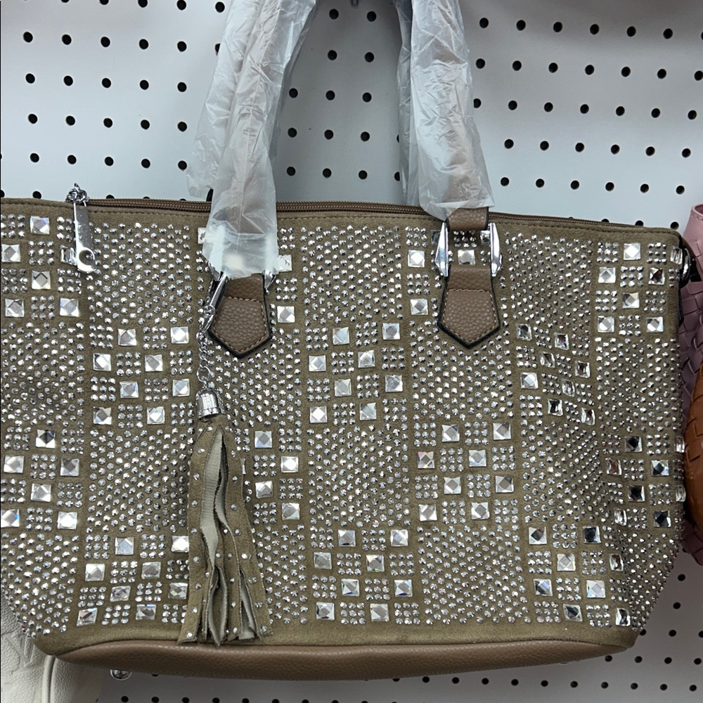 Elegant Studded Tan Handbag
